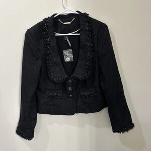 White House Black Market Tweed Top Black Blazer Jacket Size 14 NEW